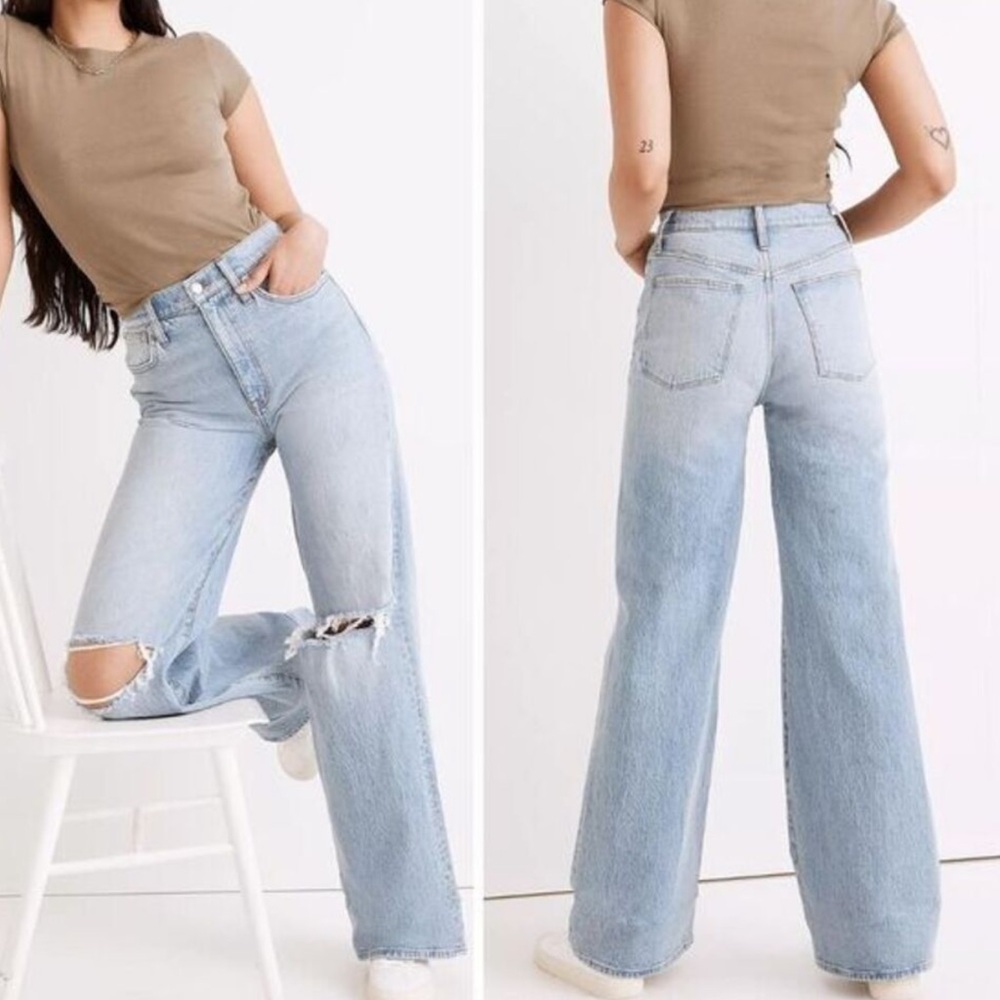 Madewell superwide-leg jeans ripped knee edition